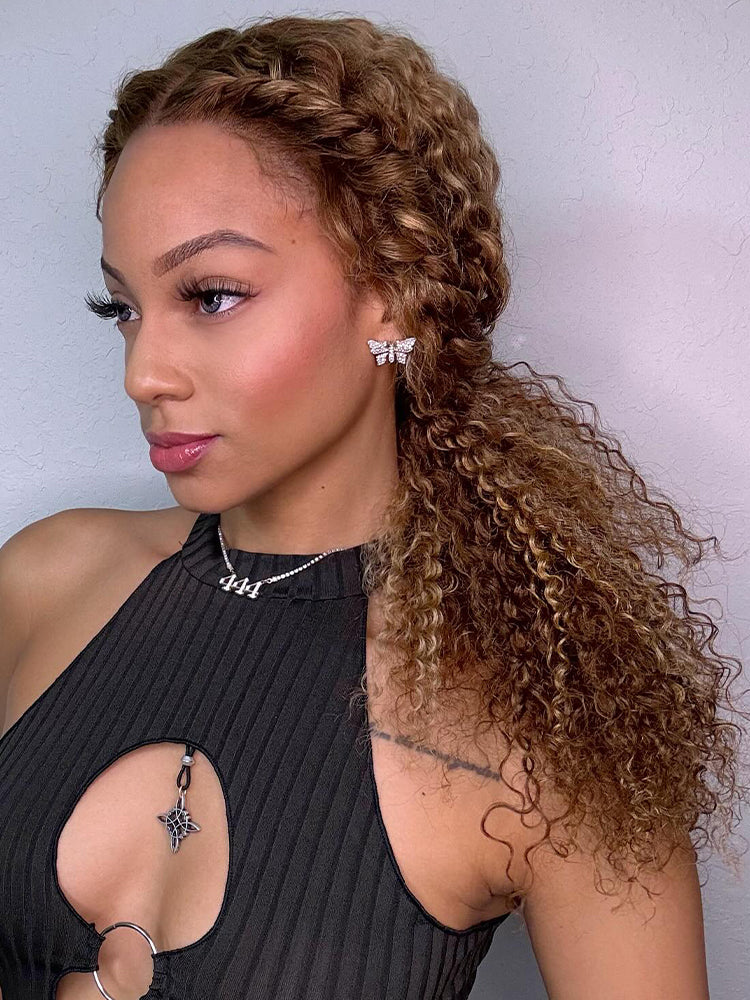 CurlyMe 360 Lace Wear Go Highlight Kinky Curly Hair Glueless Wigs Pre-Plucked Lace Front Wig - Image 3