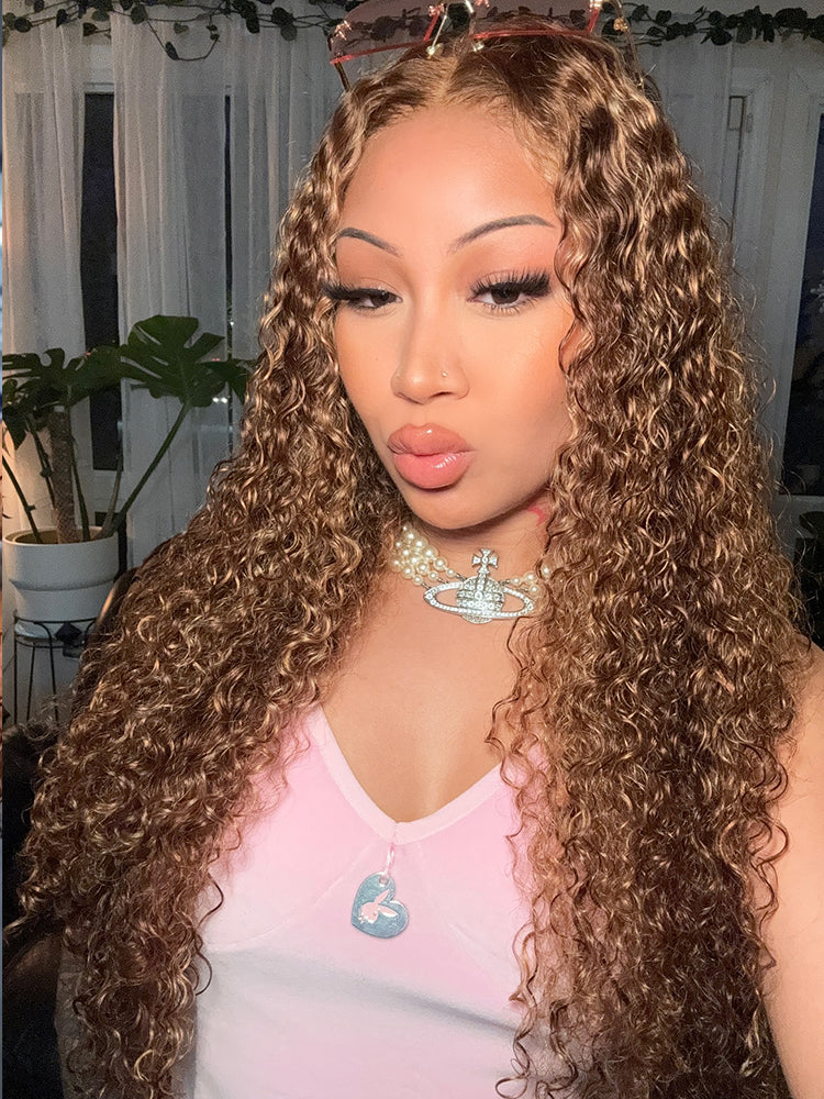 CurlyMe 360 Lace Wear Go Highlight Kinky Curly Hair Glueless Wigs Pre-Plucked Lace Front Wig - Image 4