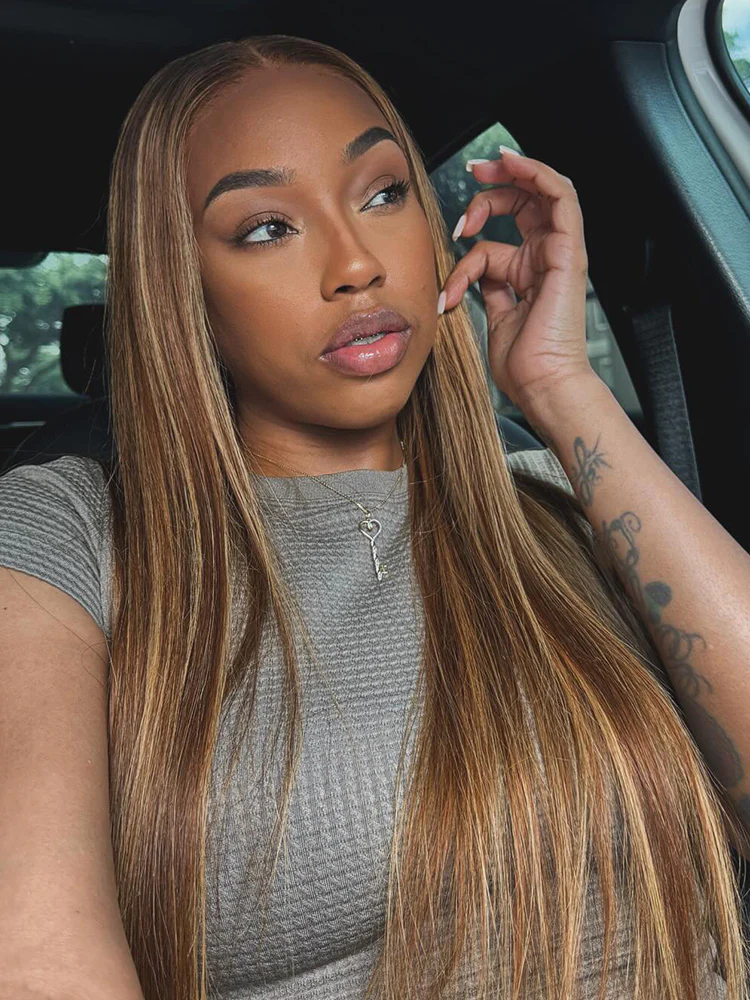 CurlyMe 360 Lace Wear Go Highlight Ombre Straight Human Hair Glueless Wigs Pre-Plucked Lace Front Wig - Image 3