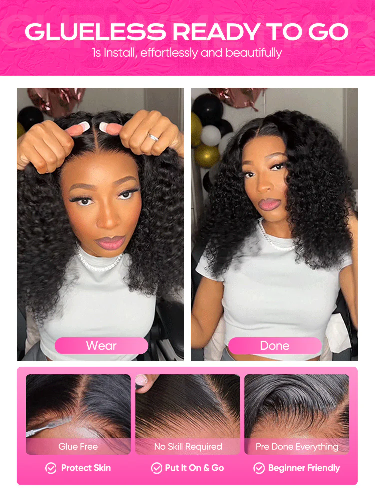 CurlyMe 7x5 HD Lace Glueless Bob Wigs Wear Go Pre Cut Lace Human Hair Wigs - Image 8