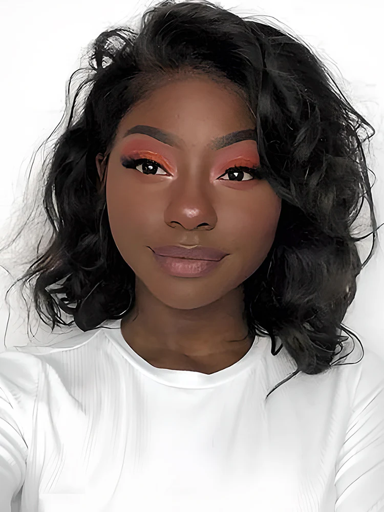 CurlyMe Short Cut Body Wave Hair 13x4 Lace Front Bob Wigs Pre Plucked For Women - Image 10