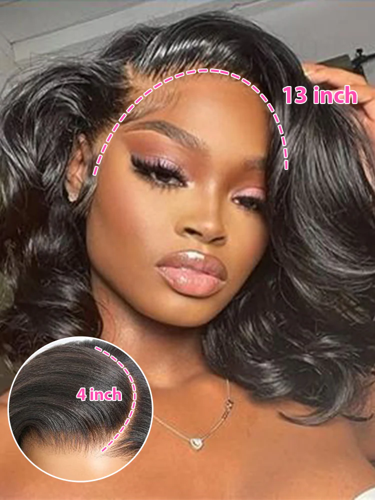 CurlyMe Short Cut Body Wave Hair 13x4 Lace Front Bob Wigs Pre Plucked For Women - Image 3