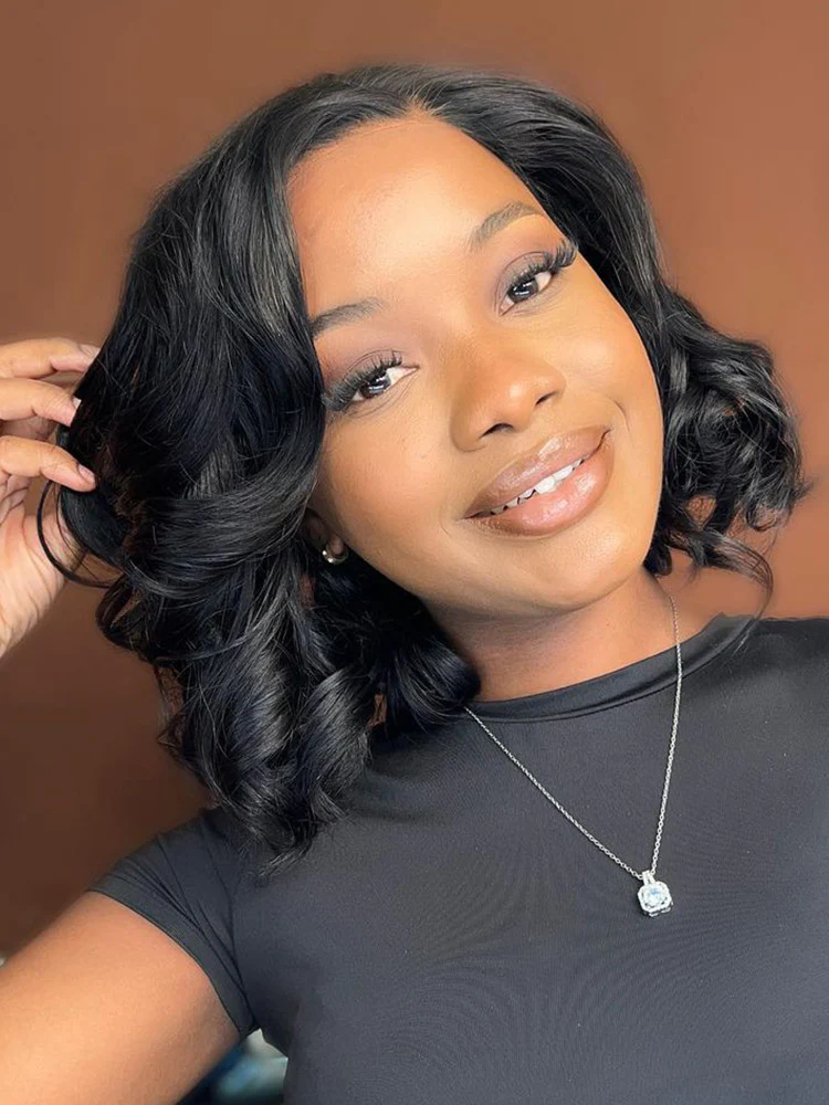 CurlyMe Short Cut Body Wave Hair 13x4 Lace Front Bob Wigs Pre Plucked For Women - Image 5