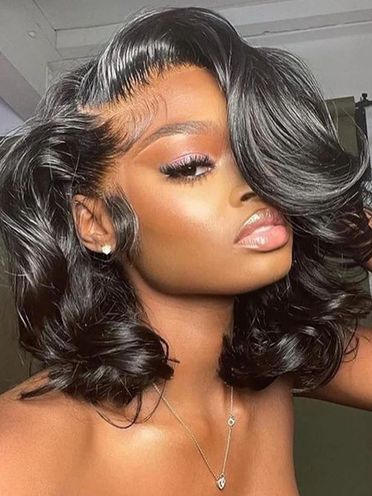 CurlyMe Short Cut Body Wave Hair 13x4 Lace Front Bob Wigs Pre Plucked For Women - Image 7