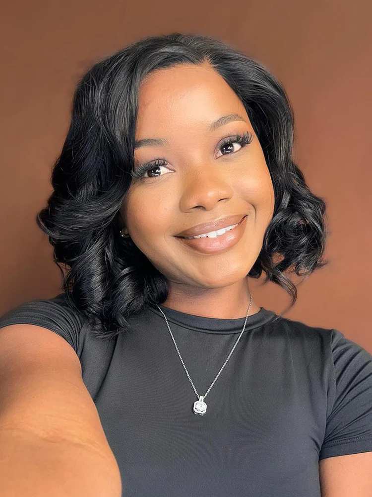 CurlyMe Short Cut Body Wave Hair 13x4 Lace Front Bob Wigs Pre Plucked For Women - Image 8
