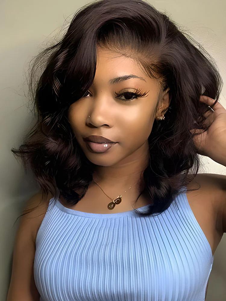 CurlyMe Short Cut Body Wave Hair 13x4 Lace Front Bob Wigs Pre Plucked For Women - Image 9