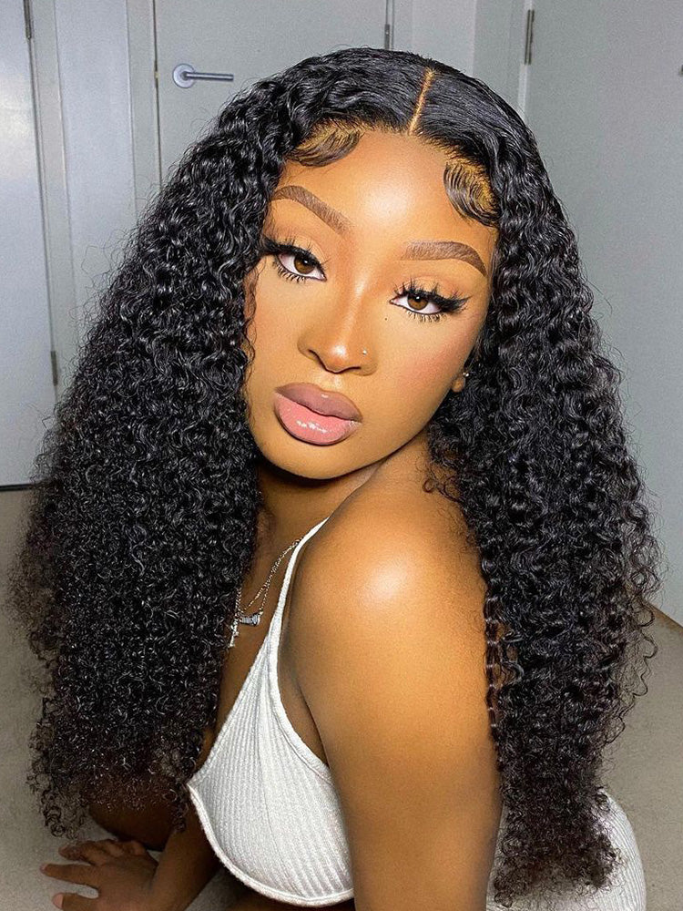 CurlyMe Kinky Curly Hair Pre-bleached 13x4 Swiss HD Lace/Transparent Lace Front Wigs Pre Plucked - Image 10