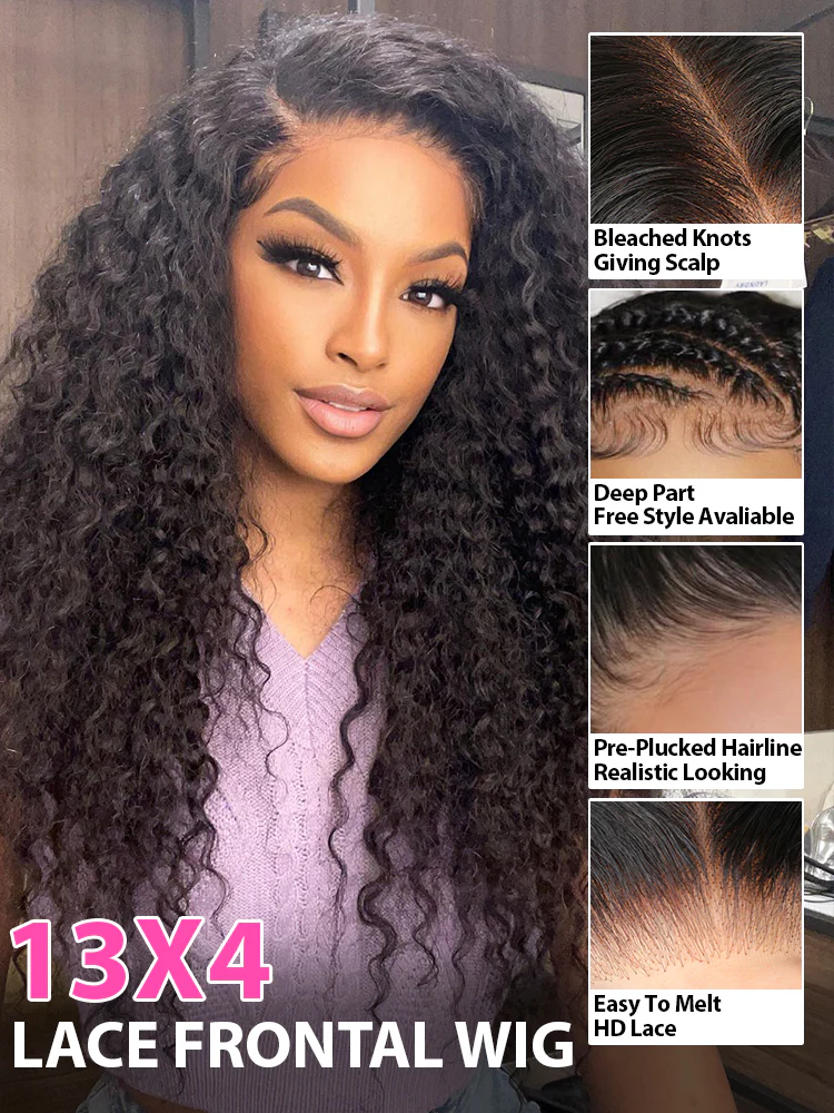 CurlyMe Kinky Curly Hair Pre-bleached 13x4 Swiss HD Lace/Transparent Lace Front Wigs Pre Plucked - Image 4