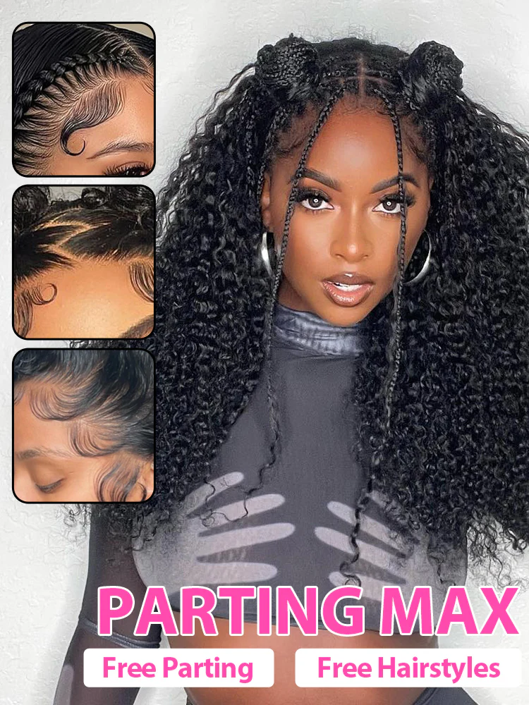 CurlyMe Kinky Curly Hair Pre-bleached 13x4 Swiss HD Lace/Transparent Lace Front Wigs Pre Plucked - Image 5