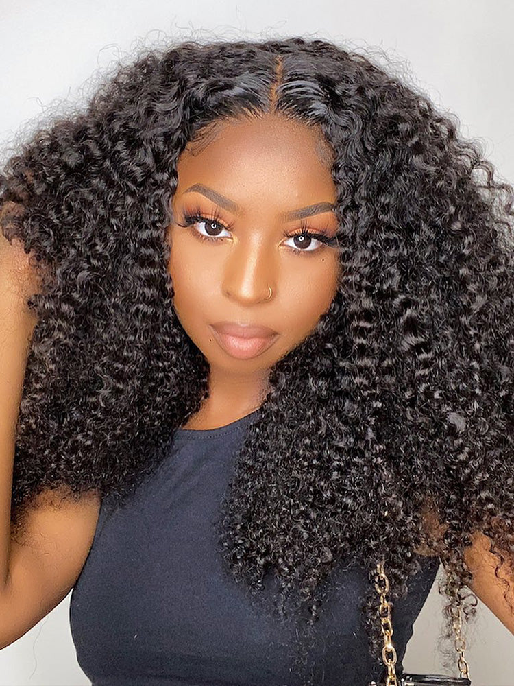 CurlyMe Kinky Curly Hair Pre-bleached 13x4 Swiss HD Lace/Transparent Lace Front Wigs Pre Plucked - Image 8