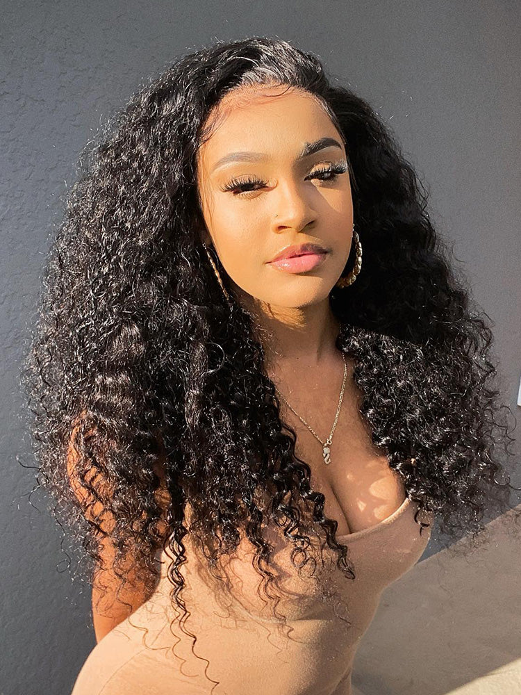 CurlyMe Kinky Curly Hair Pre-bleached 13x4 Swiss HD Lace/Transparent Lace Front Wigs Pre Plucked - Image 9