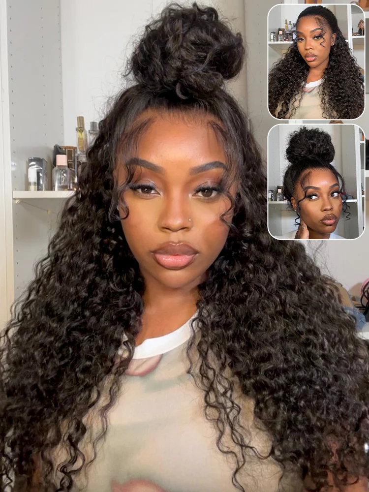 CurlyMe 360 Lace Fit Wear Go Pre-Bleached Water Wave Human Hair Glueless Wig Pre-Plucked - Image 6