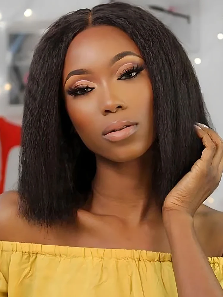 CurlyMe Pre-bleached Kinky Straight Glueless Bob Wig Pre-cut HD Lace Wear Go Pre-plucked Wig - Image 12