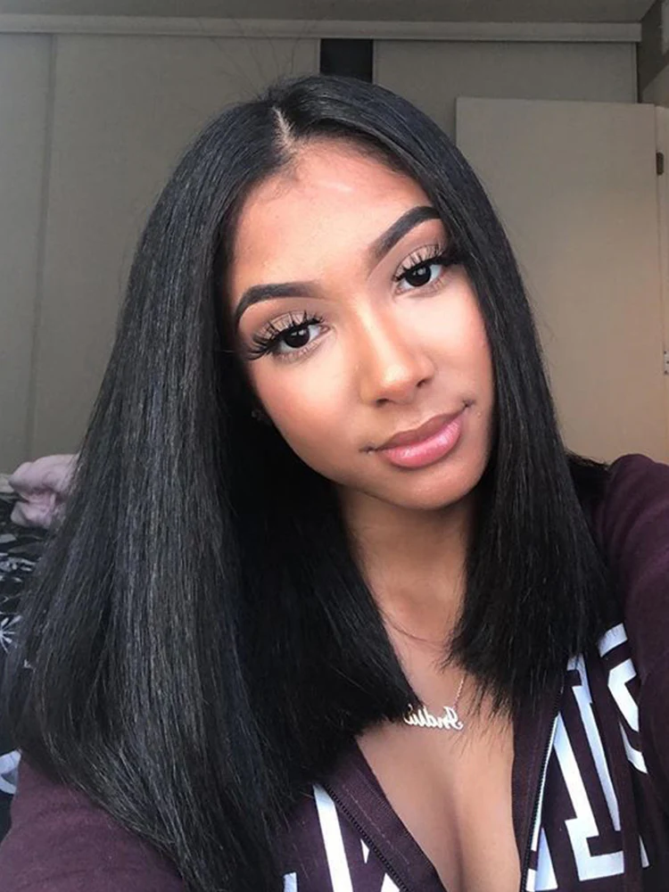 CurlyMe Pre-bleached Kinky Straight Glueless Bob Wig Pre-cut HD Lace Wear Go Pre-plucked Wig - Image 3