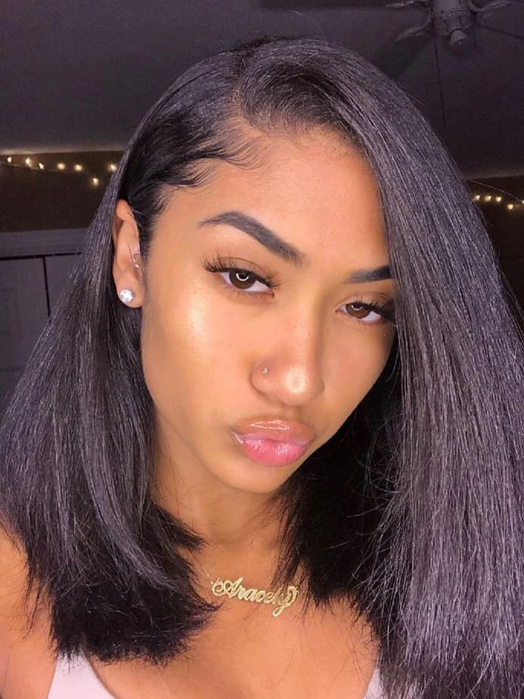 CurlyMe Pre-bleached Kinky Straight Glueless Bob Wig Pre-cut HD Lace Wear Go Pre-plucked Wig - Image 4