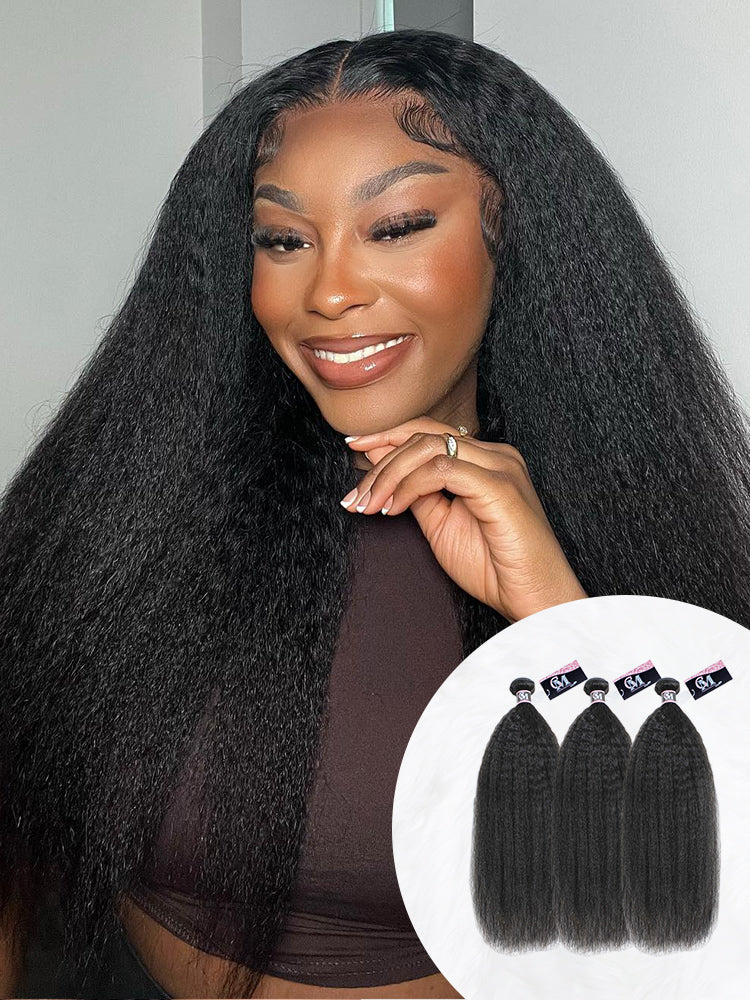 CurlyMe Kinky Straight Virgin Human Hair Bundles with Lace Frontal Natural Black - Image 11