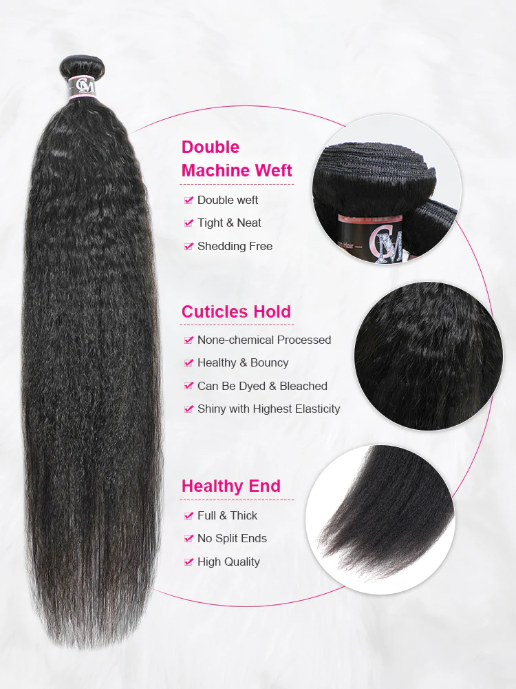 CurlyMe Kinky Straight Virgin Human Hair Bundles with Lace Frontal Natural Black - Image 4