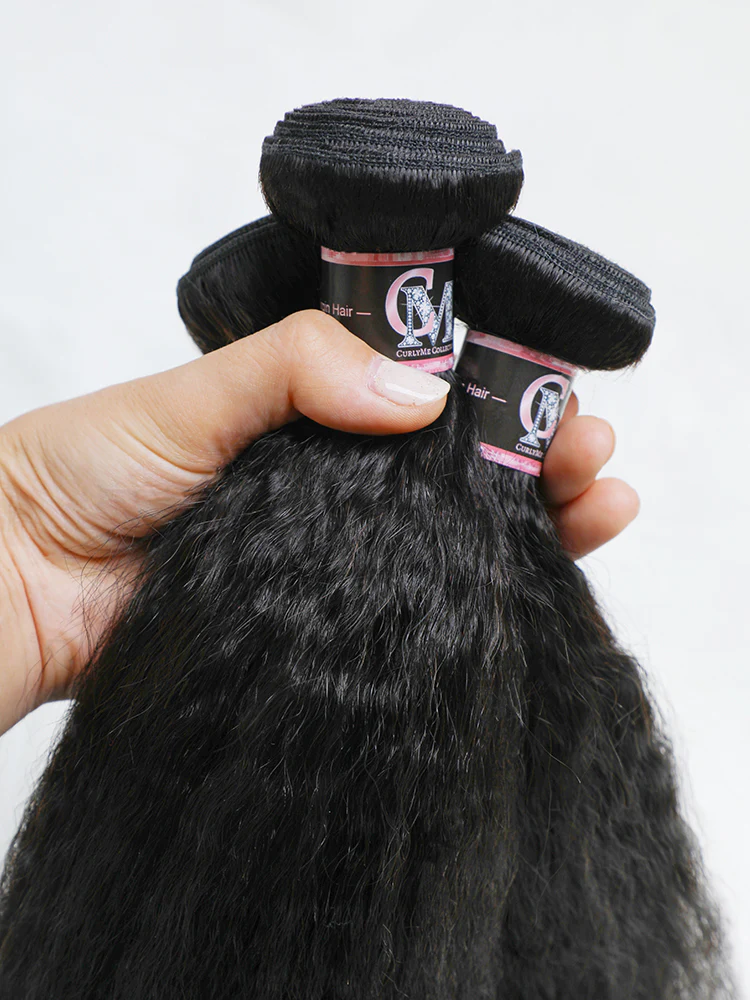 CurlyMe Kinky Straight Virgin Human Hair Bundles with Lace Frontal Natural Black - Image 6