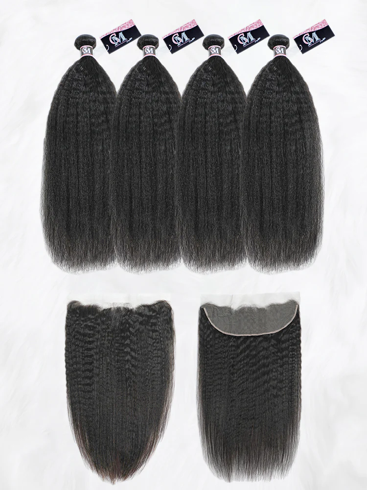 CurlyMe Kinky Straight Virgin Human Hair Bundles with Lace Frontal Natural Black - Image 7