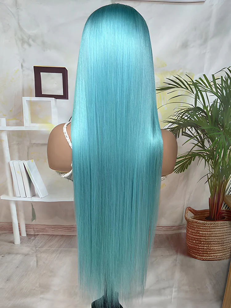 CurlyMe Hot Color Lake Brilliant Blue Straight Hair 13x4 Lace Front Wigs - Image 4
