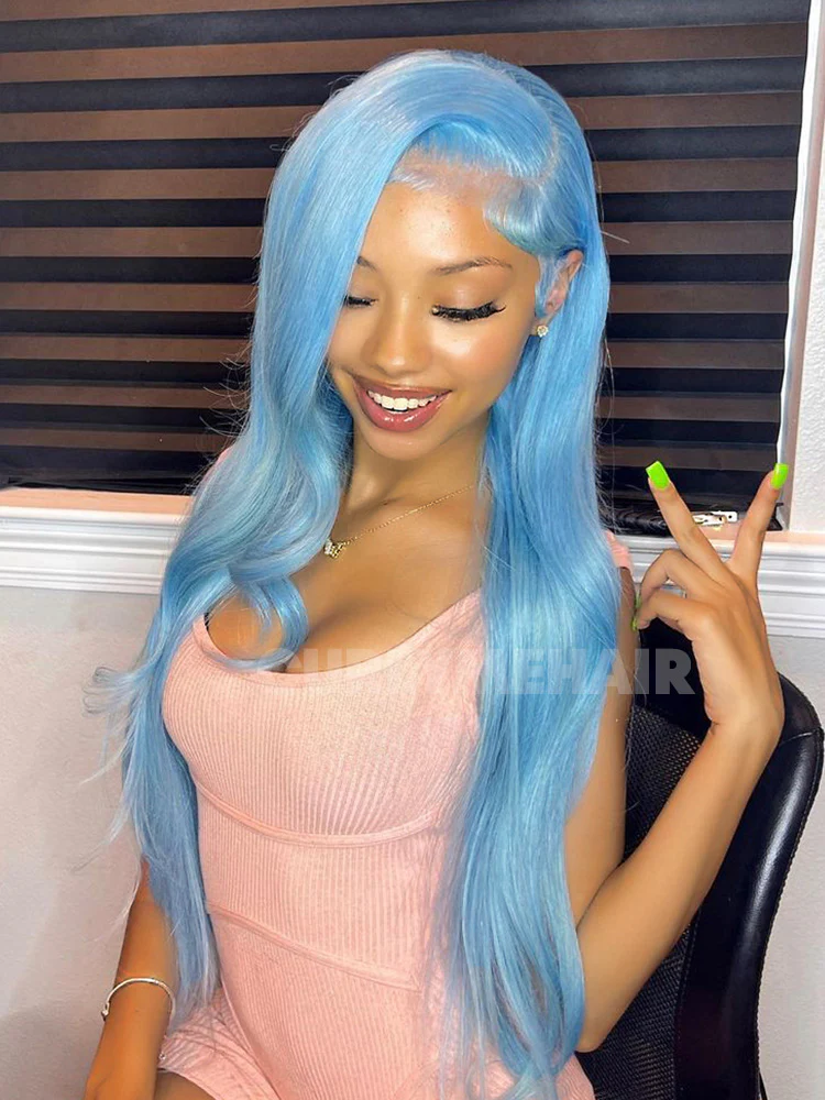 CurlyMe Hot Color Lake Brilliant Blue Straight Hair 13x4 Lace Front Wigs - Image 6