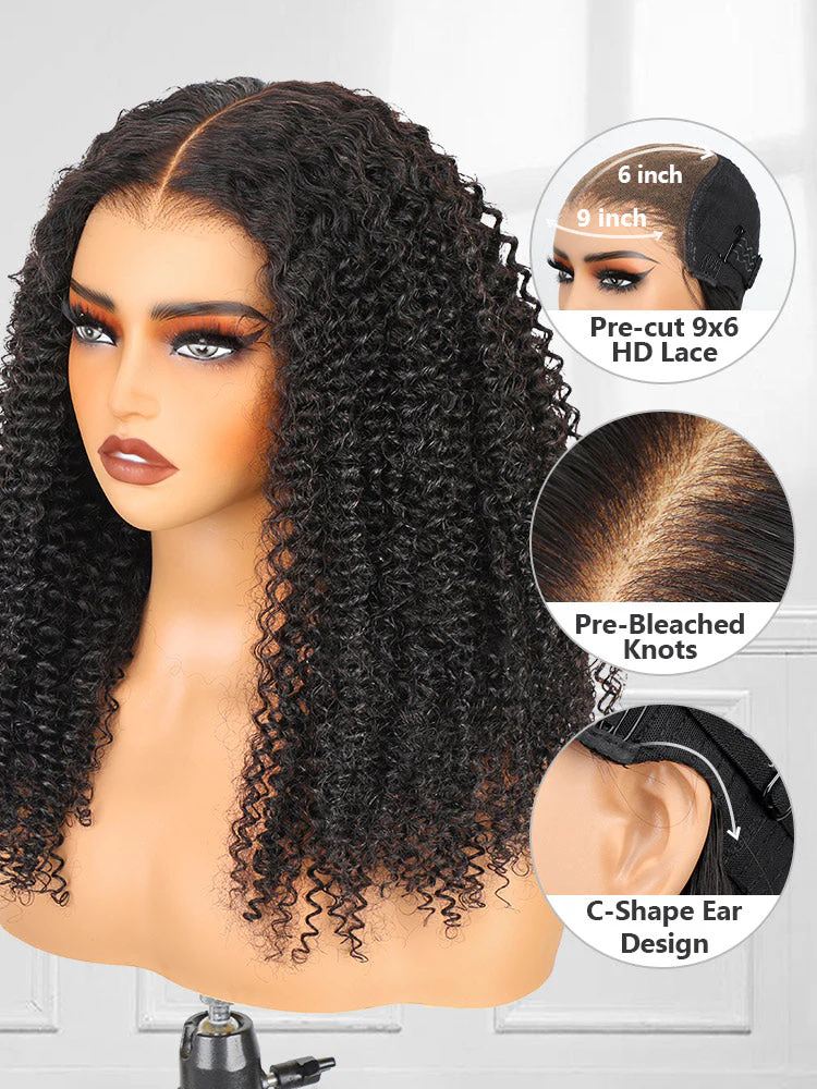 CurlyMe Pre-cut 9x6 HD Lace M-cap Wear Go Glueless Mini Knots Kinky Curly Hair Bob Wig Pre-plucked - Image 11