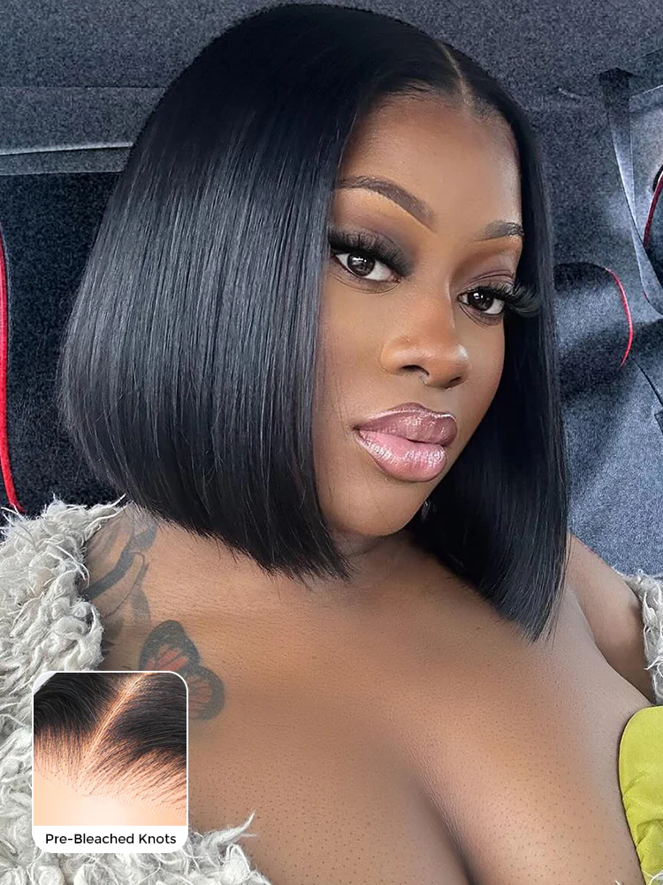 CurlyMe Pre-cut 9x6 HD Lace M-cap Wear Go Glueless Mini Knots Straight Bob Wig Pre-plucked - Image 6