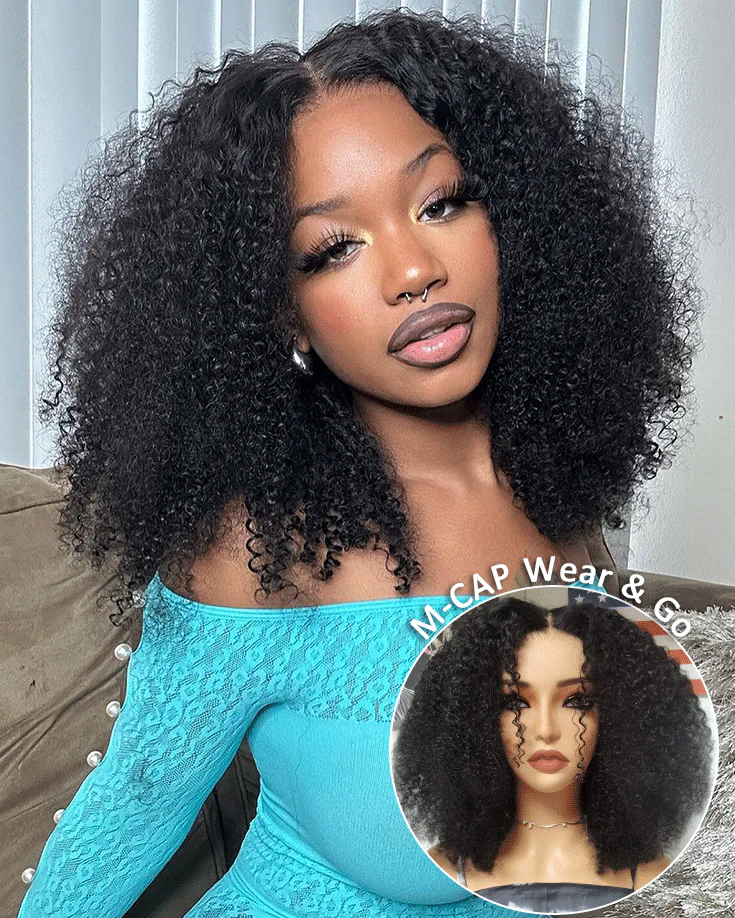 CurlyMe Pre-cut 9x6 Lace M-cap Wear Go Glueless Mini Knots Kinky Curly Hair HD Lace Front Wig Pre-plucked - Image 10