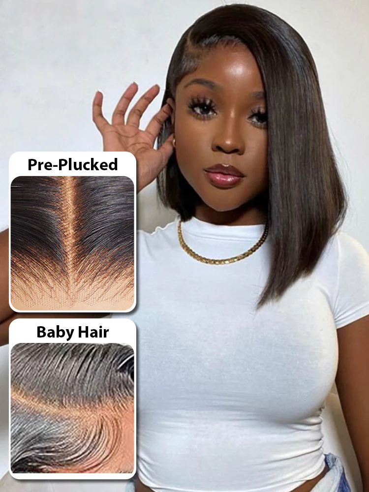 CurlyMe Blunt Cut 13x4 Lace Bob Wigs Short Straight Human Hair Summer Style - Image 3