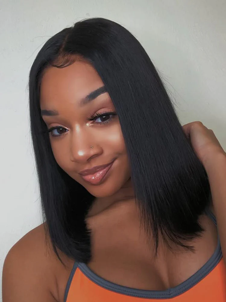 CurlyMe Blunt Cut 13x4 Lace Bob Wigs Short Straight Human Hair Summer Style - Image 4