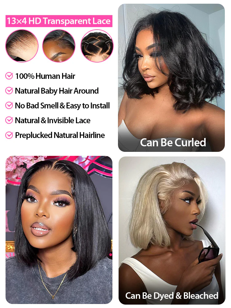 CurlyMe Blunt Cut 13x4 Lace Bob Wigs Short Straight Human Hair Summer Style - Image 5