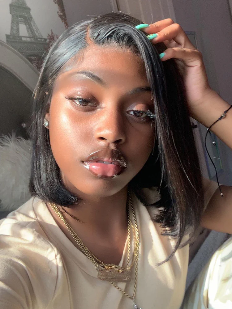 CurlyMe Blunt Cut 13x4 Lace Bob Wigs Short Straight Human Hair Summer Style - Image 9