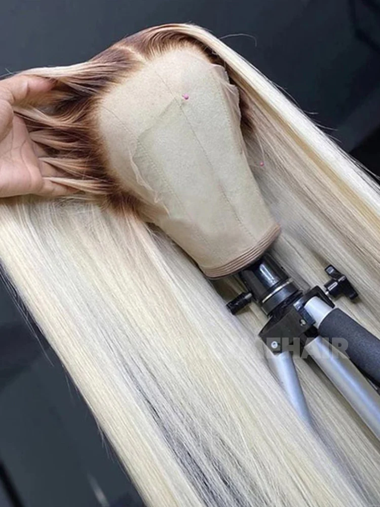 CurlyMe Ombre Blonde Hair With Brown Root Straight Hair 13x4 Lace Front Wigs Human Hair - Image 4
