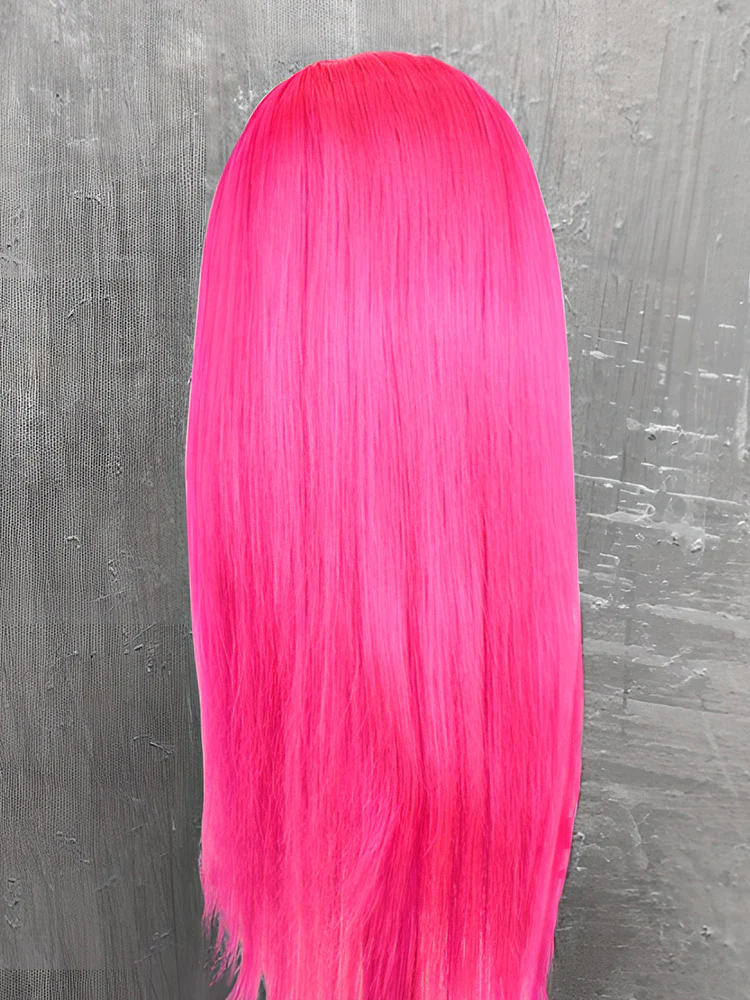 CurlyMe Hot Pink Colored Straight Human Hair 13x4 Lace Front Wigs Pre Plucked Hairline - Image 4