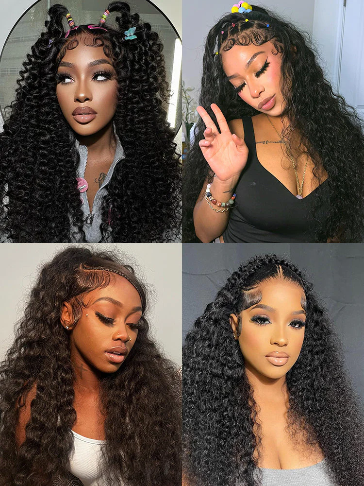 CurlyMe 360 Lace Fit Wear Go Pre-Bleached Deep Wave Human Hair Glueless Wig Pre-Plucked - Image 10