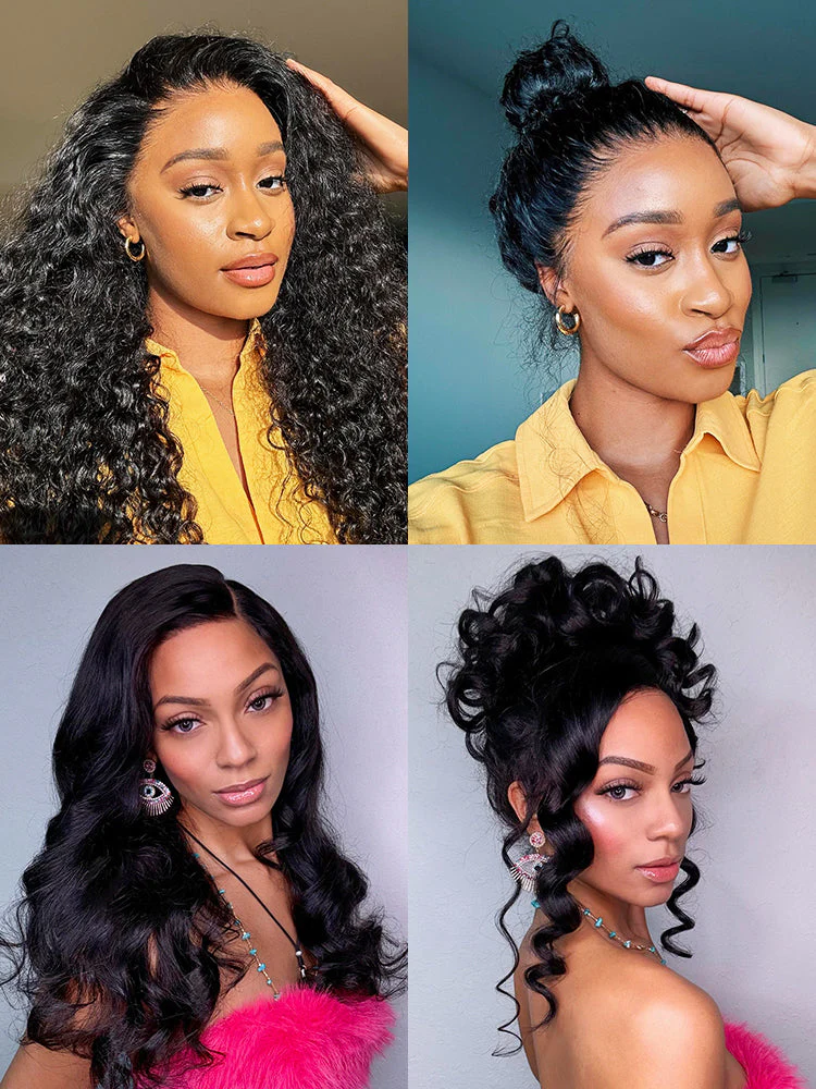 CurlyMe 360 Lace Fit Wear Go Pre-Bleached Deep Wave Human Hair Glueless Wig Pre-Plucked - Image 11