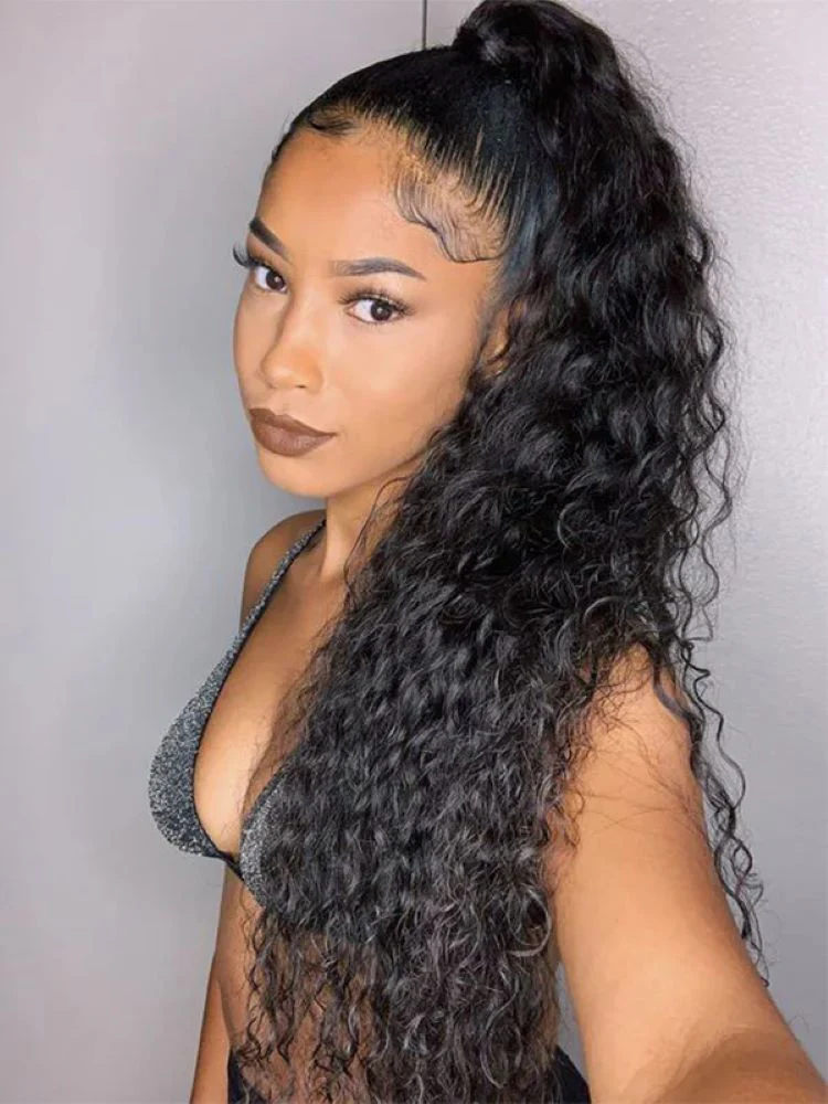 CurlyMe 360 Lace Fit Wear Go Pre-Bleached Deep Wave Human Hair Glueless Wig Pre-Plucked - Image 9