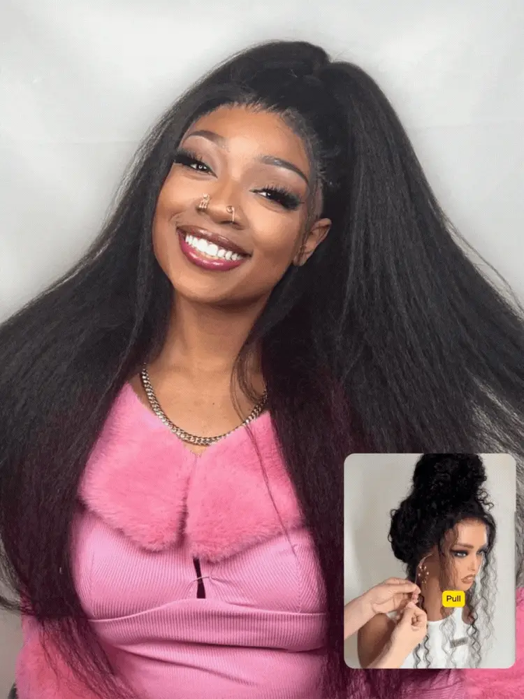 CurlyMe 360 Fit Wig Pre-Bleached Kinky Straight Human Hair Pre-Cut 360 Lace Wear Go Glueless Wig Pre-Plucked - Image 3