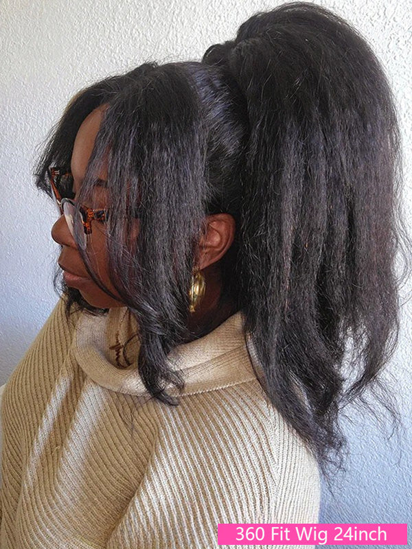 CurlyMe 360 Fit Wig Pre-Bleached Kinky Straight Human Hair Pre-Cut 360 Lace Wear Go Glueless Wig Pre-Plucked - Image 4