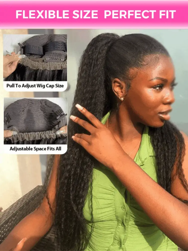 CurlyMe 360 Fit Wig Pre-Bleached Kinky Straight Human Hair Pre-Cut 360 Lace Wear Go Glueless Wig Pre-Plucked - Image 6