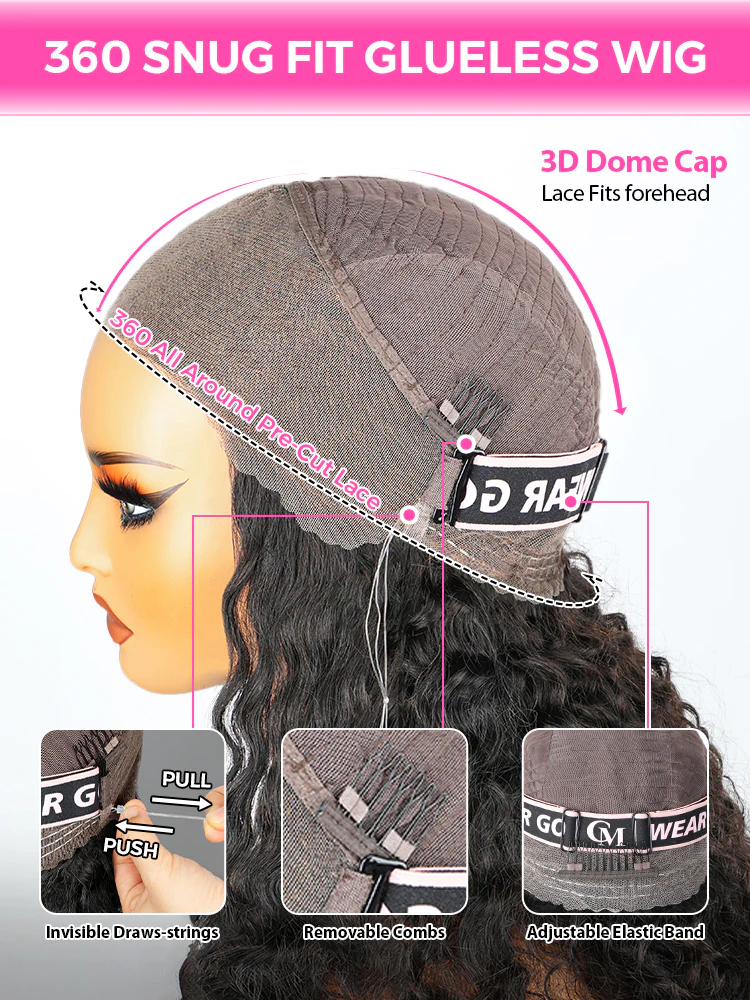 CurlyMe 360 Fit Wig Pre-Bleached Kinky Straight Human Hair Pre-Cut 360 Lace Wear Go Glueless Wig Pre-Plucked - Image 8