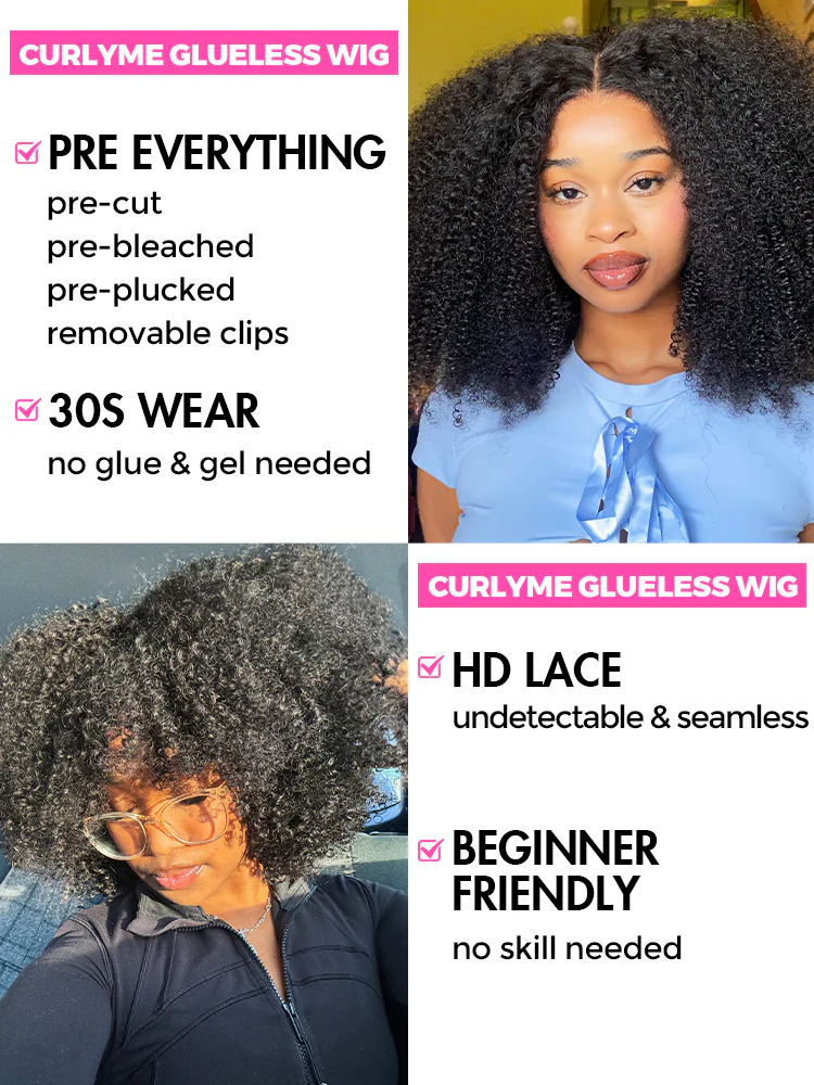CurlyMe Pre-bleached Wear Go Glueless Afro Kinky Curly Pre-cut HD Lace Wig Pre-plucked - Image 12