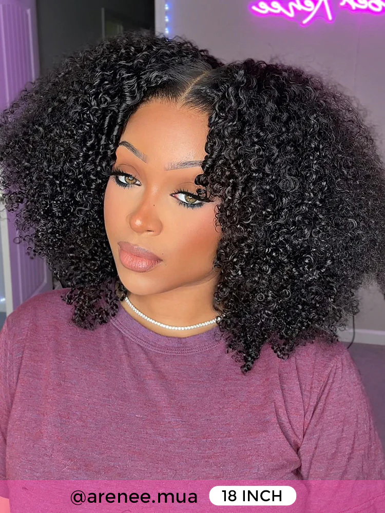 CurlyMe Pre-bleached Wear Go Glueless Afro Kinky Curly Pre-cut HD Lace Wig Pre-plucked - Image 5