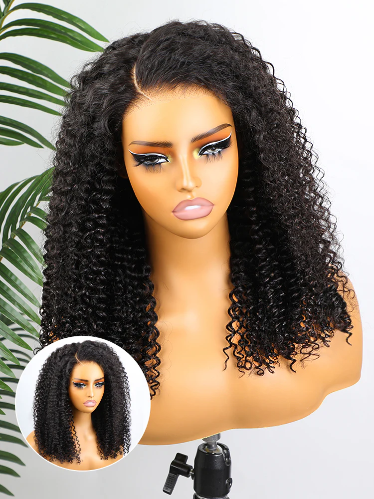 CurlyMe Pre-bleached Knots Wear Go Glueless Wig Pre-cut 7x5 HD Lace Kinky Curly Human Hair - Image 5
