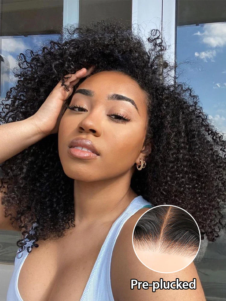 CurlyMe Layered Cut Pre-bleached Kinky Curly Hair Wear Go Glueless Wig 7x5 Pre-cut HD Lace Pre-plucked - Image 5
