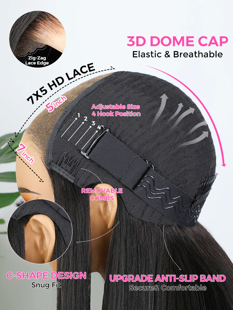 CurlyMe Layered Cut Pre-bleached Straight Hair Wear Go Glueless Wig 7x5 Pre-cut HD Lace Pre-plucked - Image 10