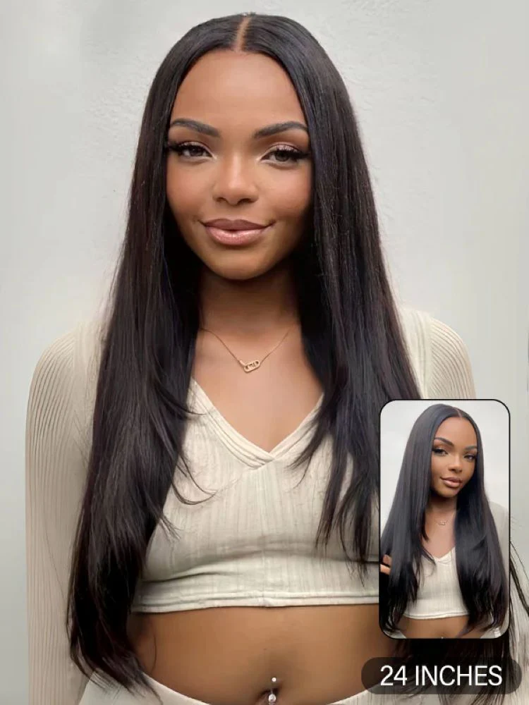 CurlyMe Layered Cut Pre-bleached Straight Hair Wear Go Glueless Wig 7x5 Pre-cut HD Lace Pre-plucked - Image 14