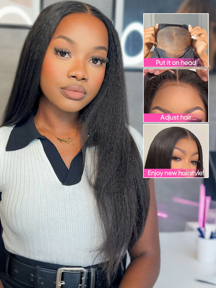 CurlyMe Pre-bleached Yaki Straight Hair Wear Go Glueless Wig 7x5 Pre-cut HD Lace Pre-plucked - Image 10