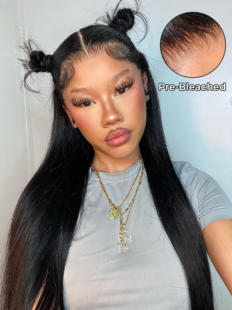 CurlyMe Pre-Bleached Knots 13x4/13x6 HD Lace Straight Human Hair Wear Go Glueless Wig With Elastic Draw-string - Image 3