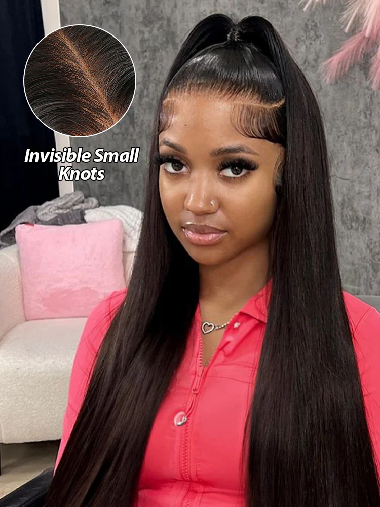 CurlyMe Pre-Bleached Knots 13x4/13x6 HD Lace Straight Human Hair Wear Go Glueless Wig With Elastic Draw-string - Image 4